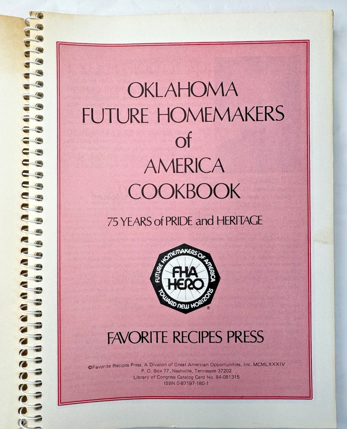 Vintage 1984 Oklahoma Future Homemakers of America Cookbook Ring Wire Bound