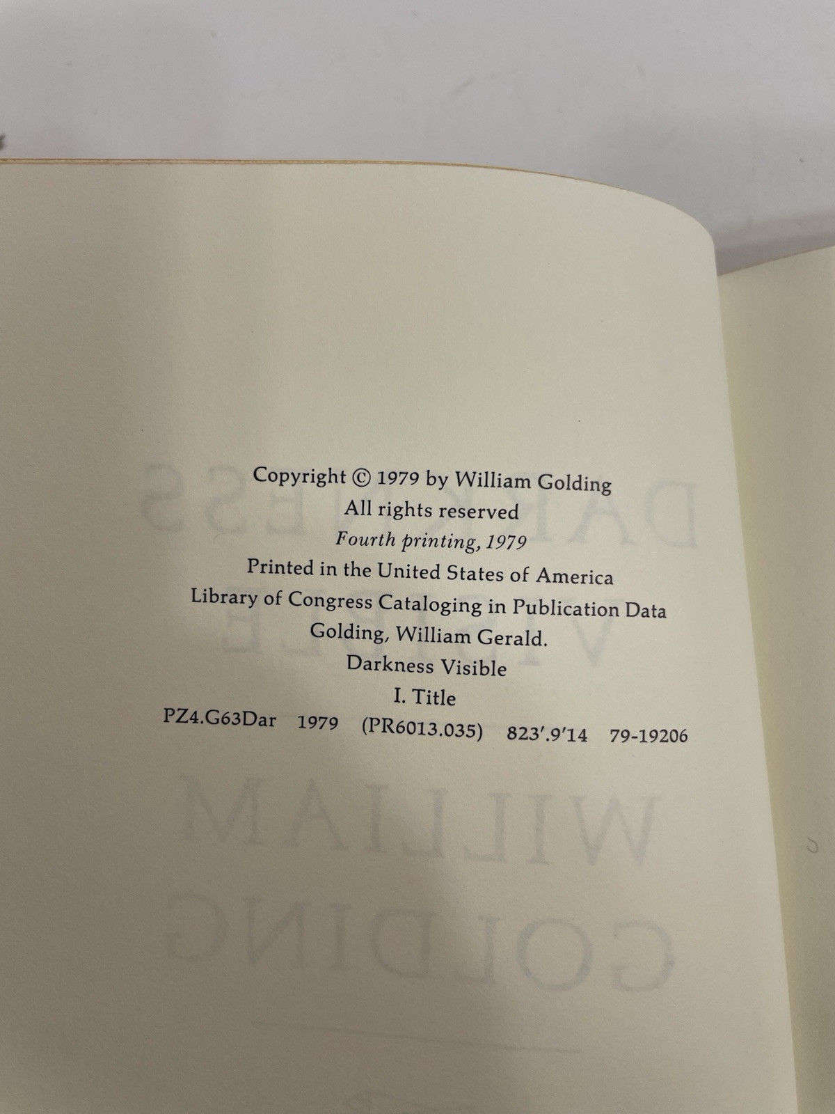 William Golding DARKNESS VISIBLE 4th printing stated c1979 HC DJ