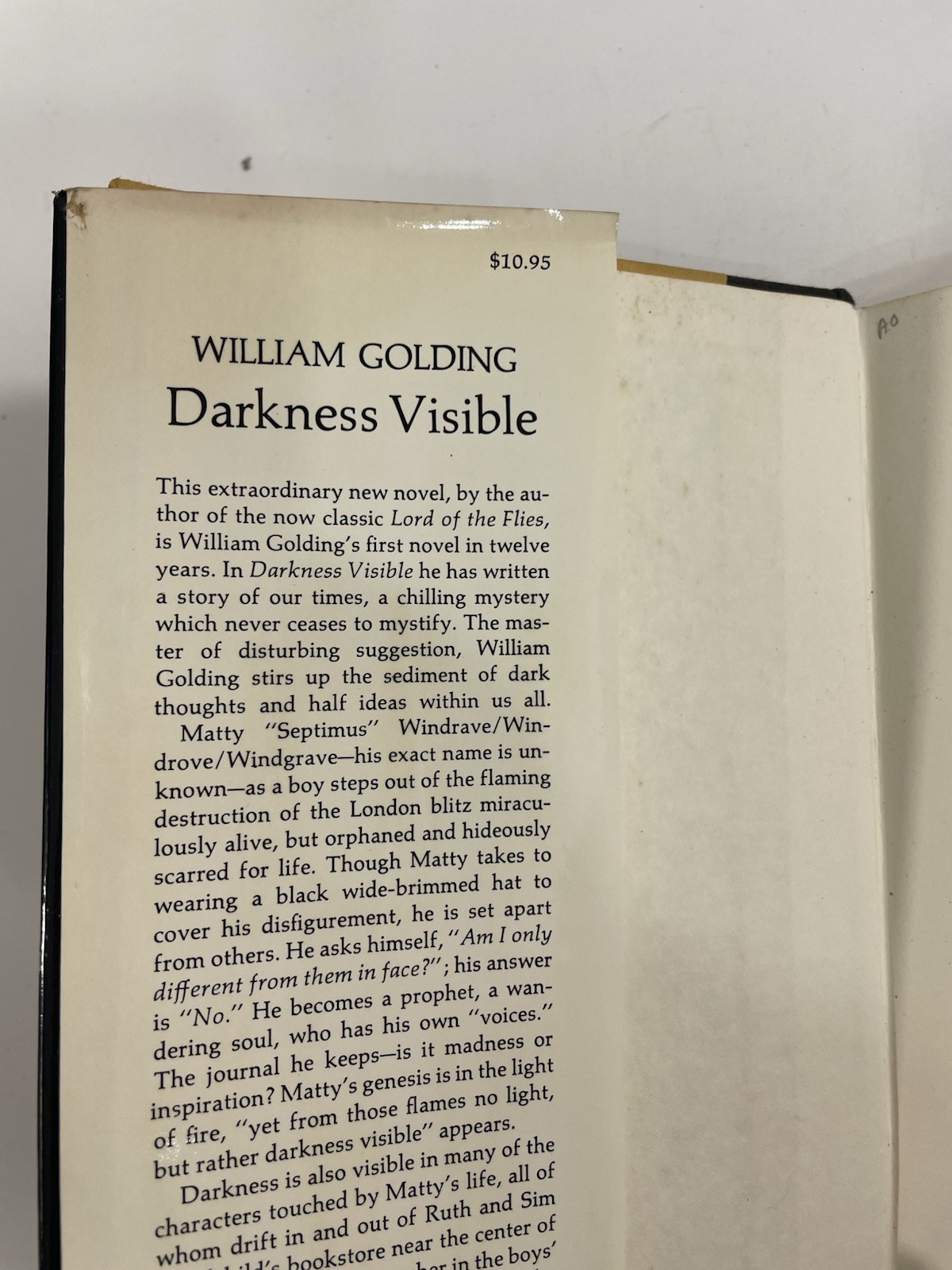 William Golding DARKNESS VISIBLE 4th printing stated c1979 HC DJ