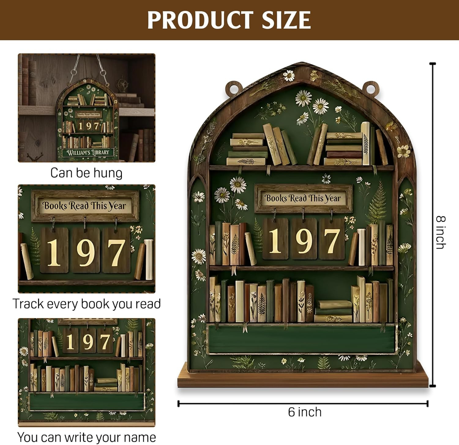 Books I’Ve Read This Year Counter – Wooden Reading Tracker Sign for Bookshelf De