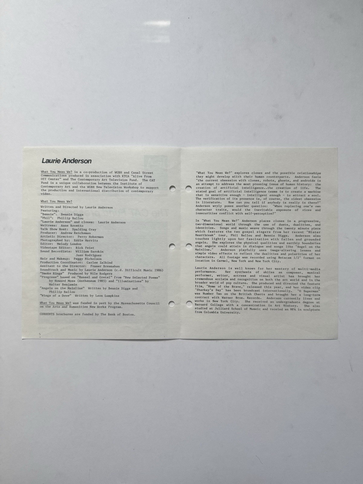 Laurie Anderson 11 Piece Lot. Books, Ephemera, Prints