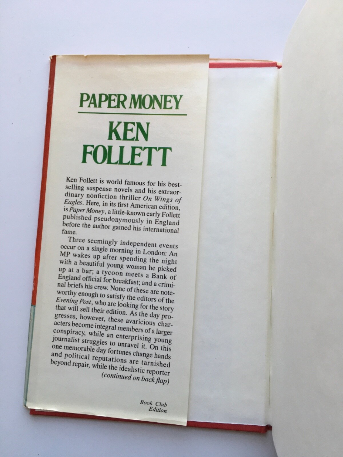 Paper Money Ken Follet 1977 HC BCE