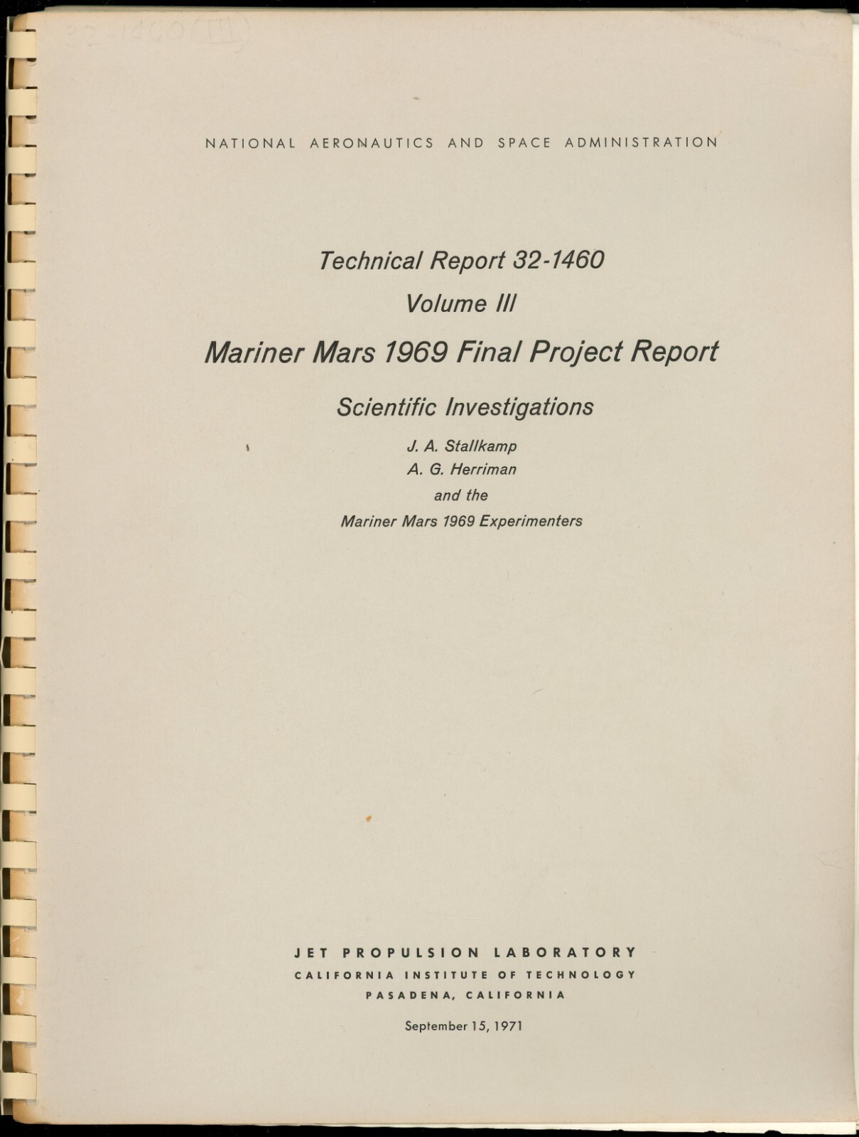 NASA Technical Report 32-1460 Volume III, Mariner Mars 1969 Final Project Report