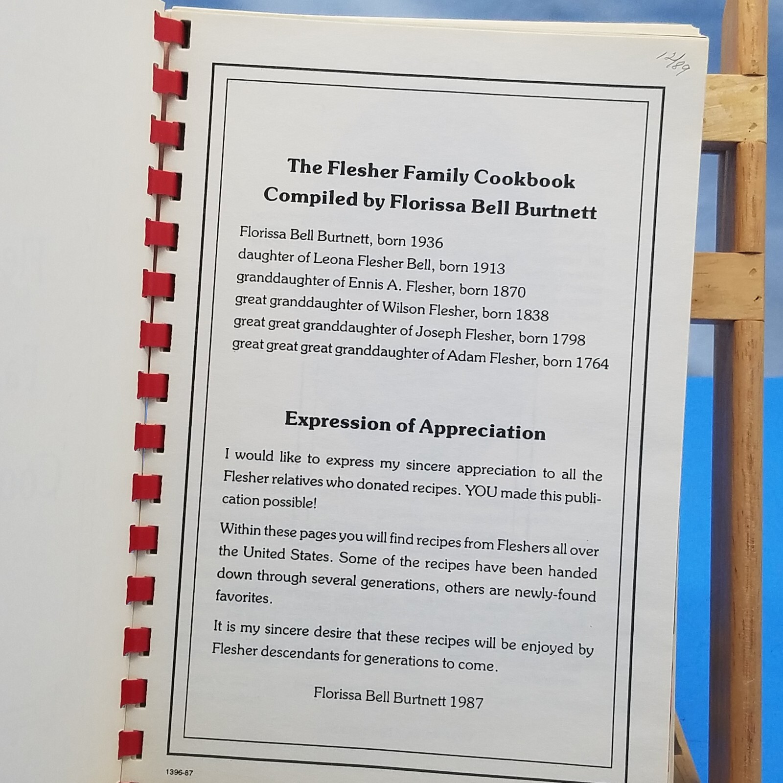 Flesher family cookbook Florissa Bell Burtnett 1987 105 pages