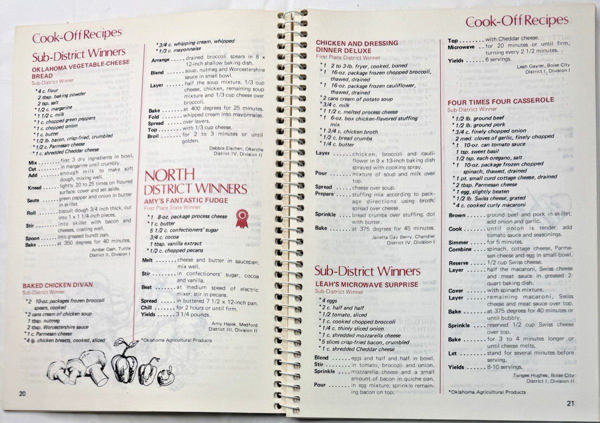 Vintage 1984 Oklahoma Future Homemakers of America Cookbook Ring Wire Bound